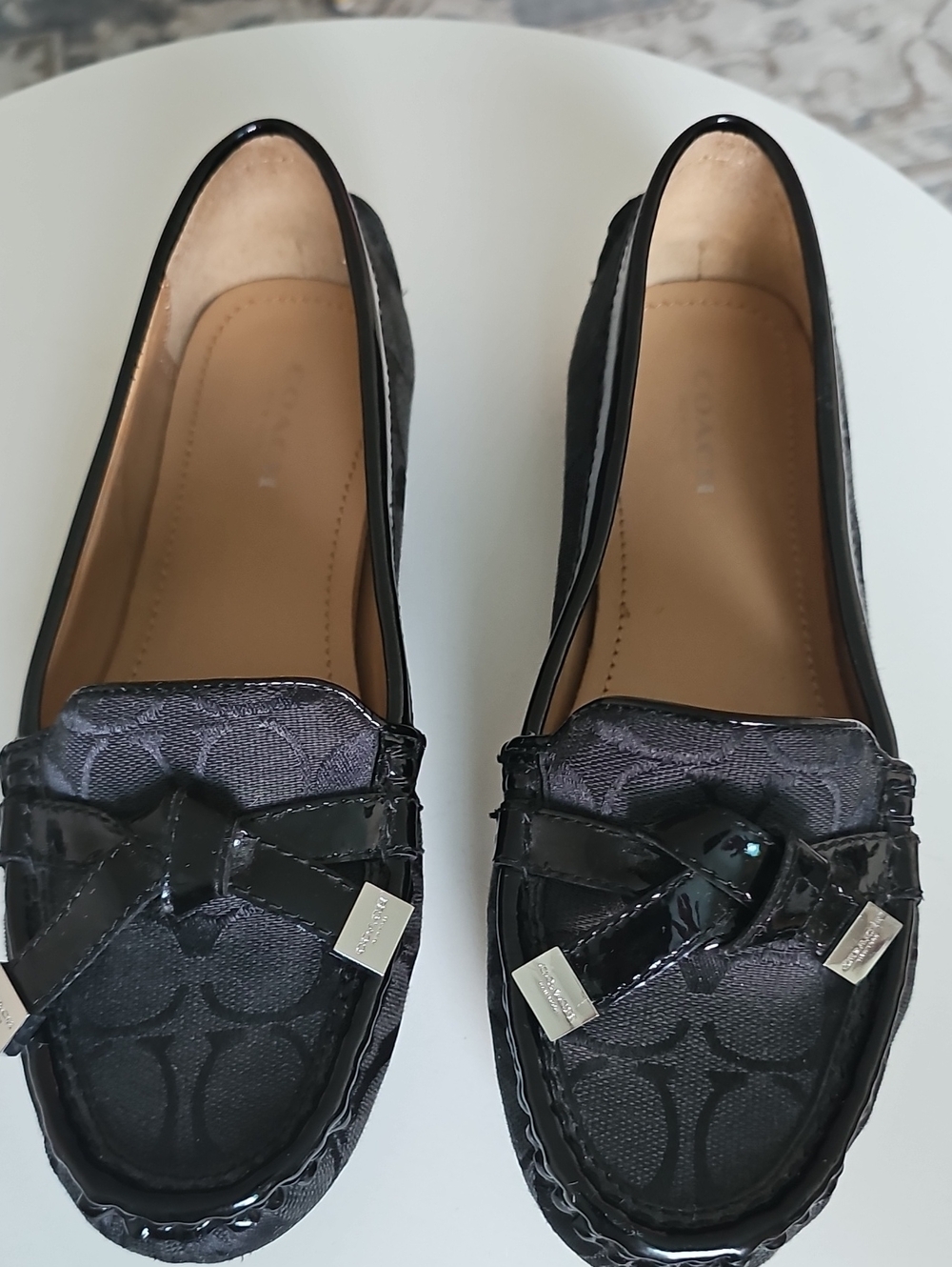 Coach Black Signature Patent Trim Loafers Never Worn